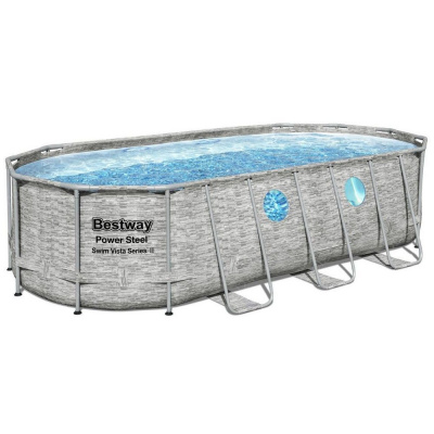 Каркасный бассейн Bestway Steel Камень 56716 (549х274х122 см) с картриджным фильтром, лестницей и тентом